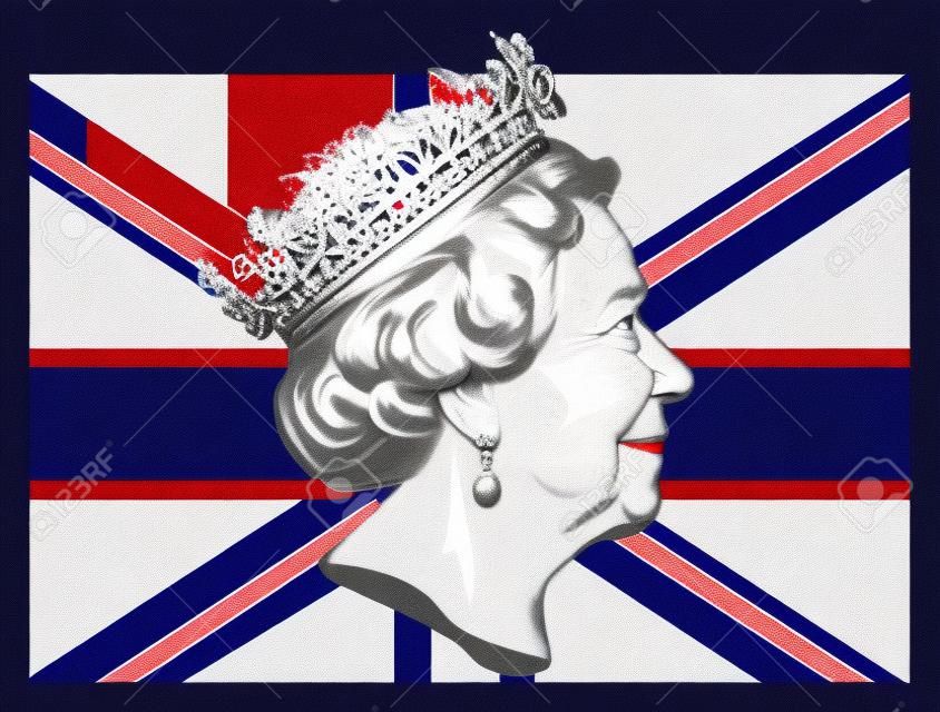 koningin Elizabeth II en Britse vlag