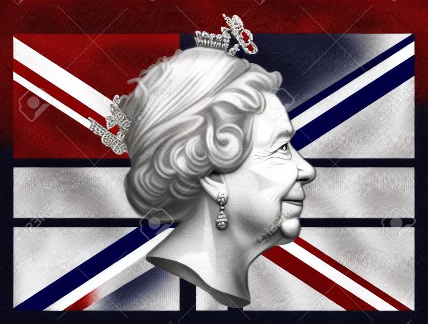koningin Elizabeth II en Britse vlag