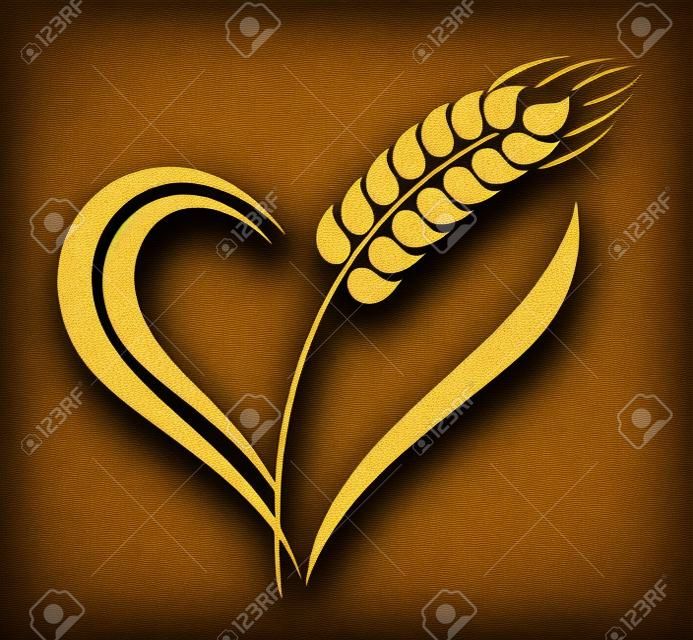 Icono de orejas de trigo abstracto con elemento de corazón