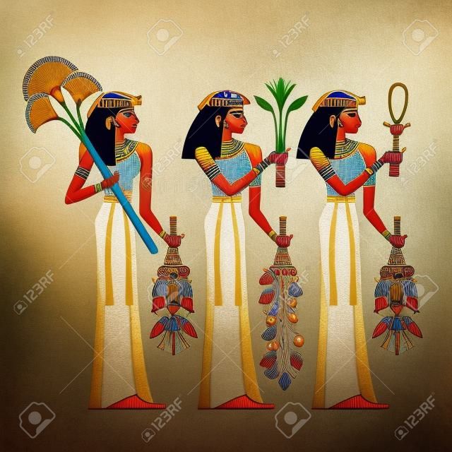在白色背景隔絕的埃及婦女的例證。與古埃及圖標壁畫