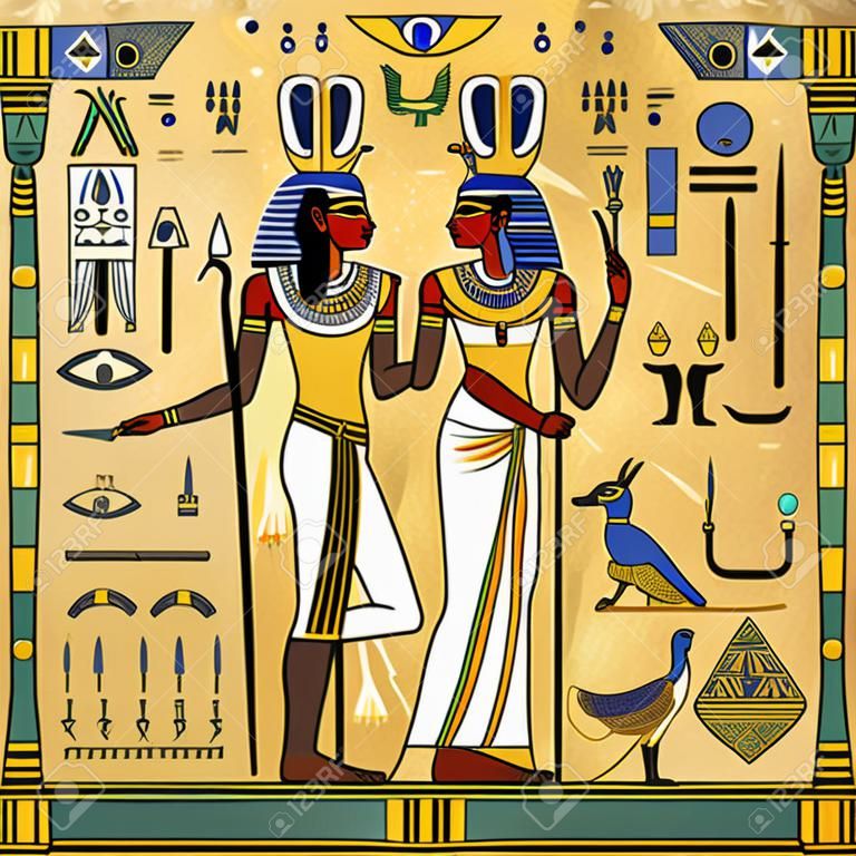 Mural del antiguo Egipto. Mitología egipcia. Cultura antigua canta y símbolo. Fondo histórico. Diosa antigua.