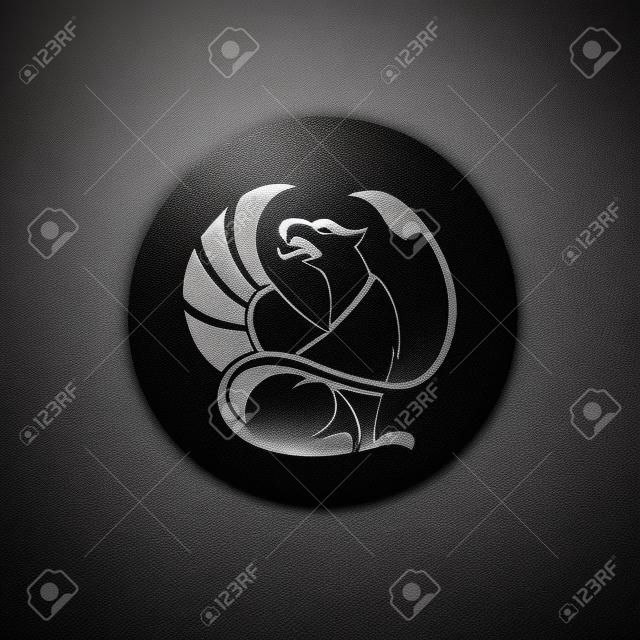 Логотип силуэт грифона с открытым клювом и поднятым крылом в круге