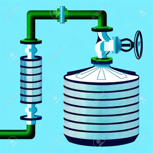 Info graphics scheme with liquid, water tank and pipes.