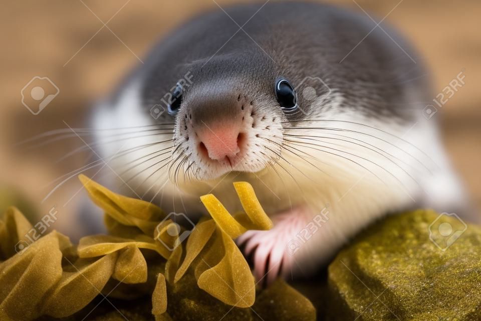 Makroporträt der Ratte der kleinen Mole (Spalax leucodon) große Zähne zeigend