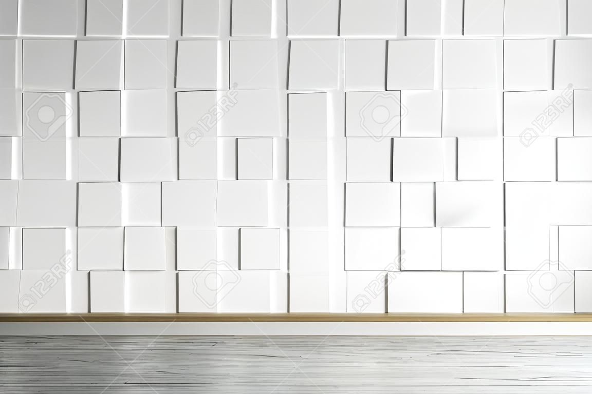 창문이 있는 나무 바닥이 있는 현대적인 흰색 벽. 방에 콘크리트 벽에서 추상적인 배경입니다.