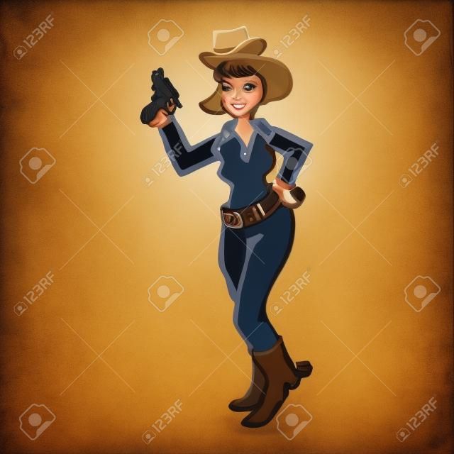 Cowgirl hält eine Waffe in der Hand