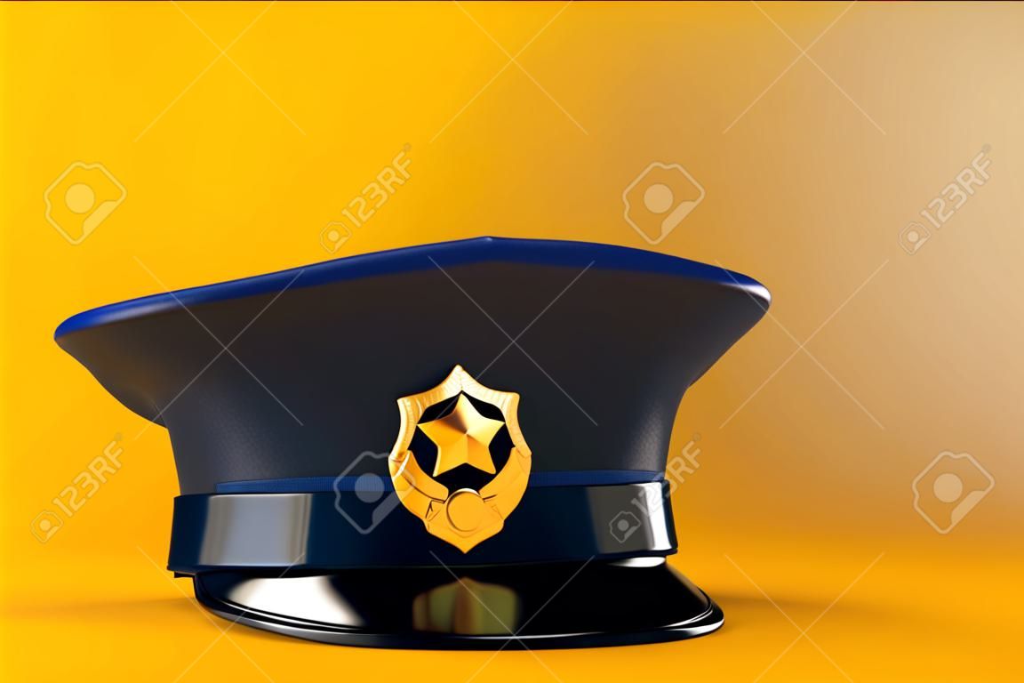 Polizeimütze isoliert auf orangefarbenem Hintergrund. 3D-Darstellung