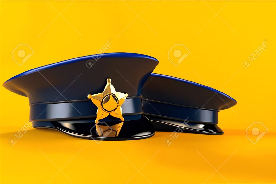 Polizeimütze isoliert auf orangefarbenem Hintergrund. 3D-Darstellung