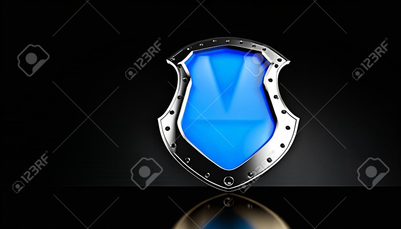 Protective shield on black background. 3d illustration