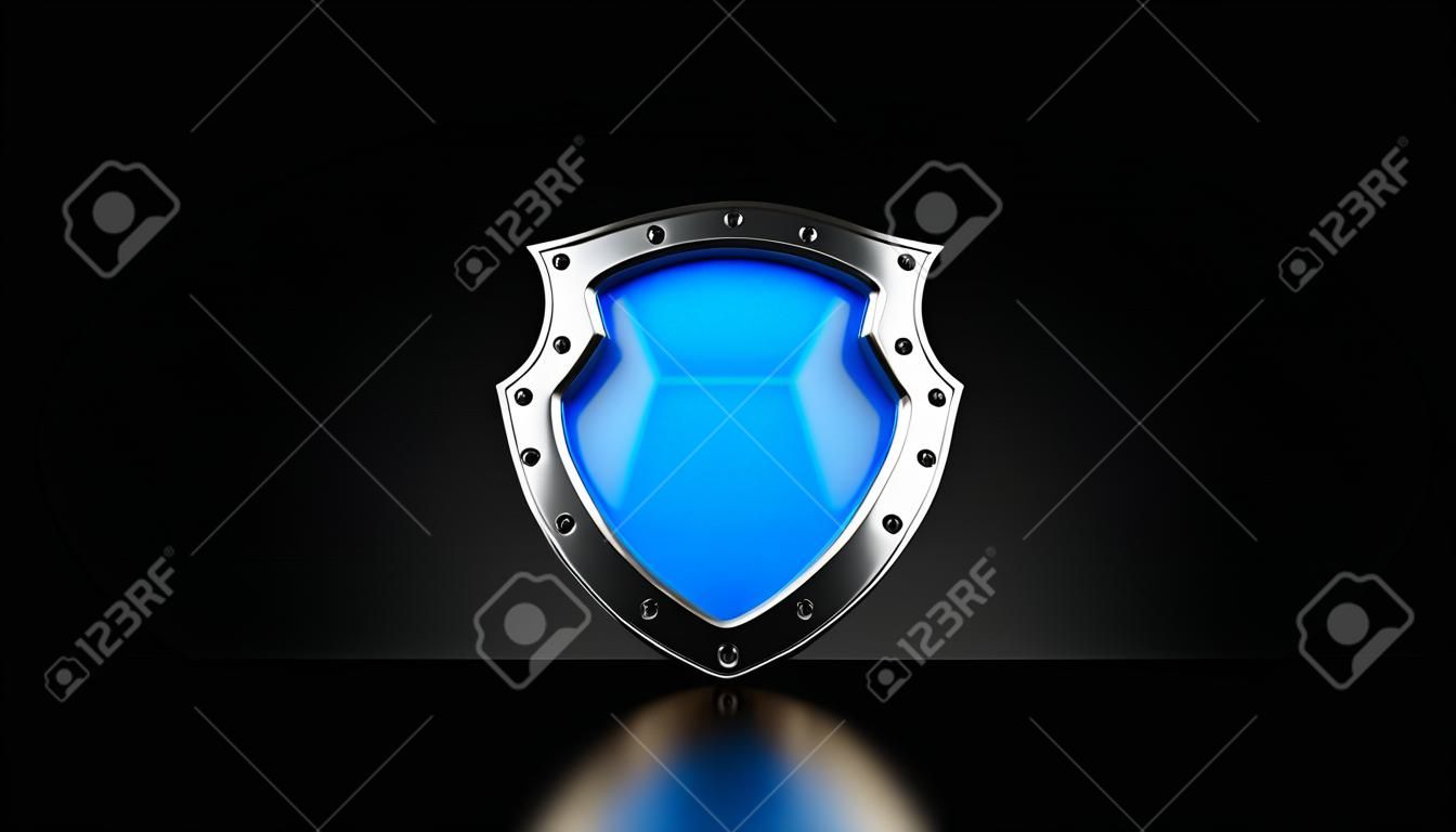 Protective shield on black background. 3d illustration