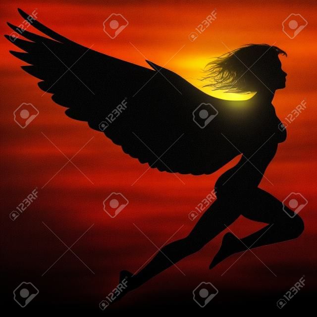 silhouet van een vrouw met vleugels vliegen