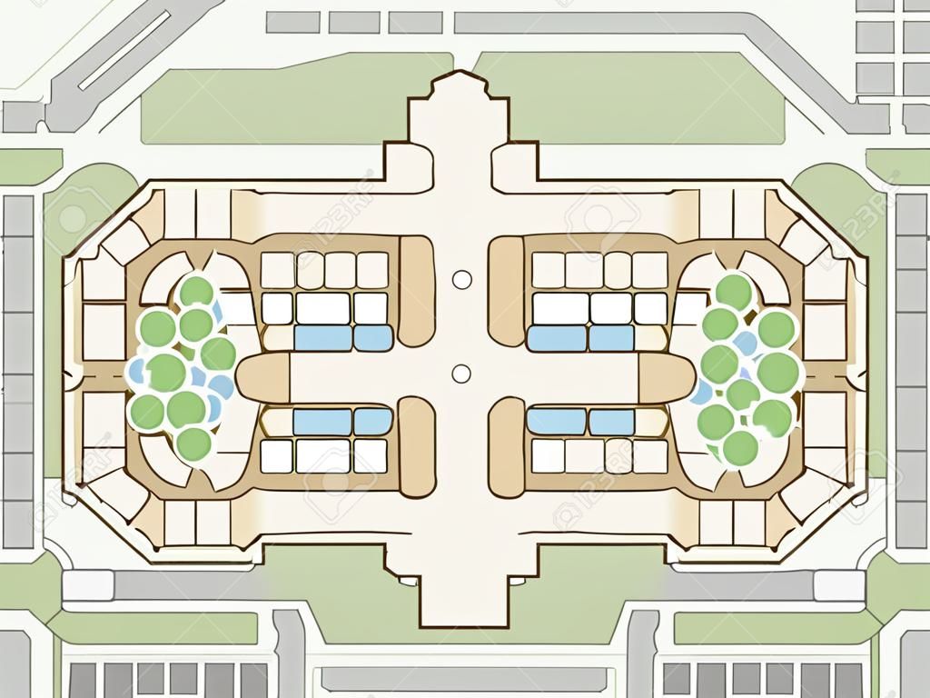 Editable illustration of an unlabeled generic shopping mall map