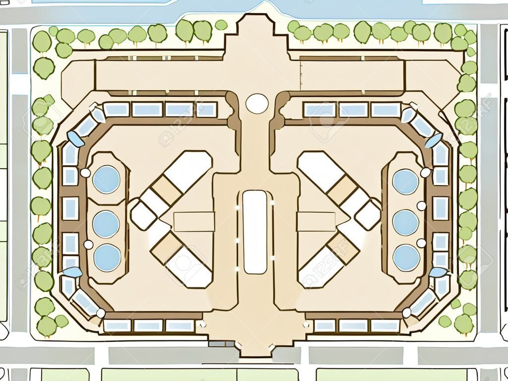 Editierbare Darstellung einer unbeschrifteten generischen Einkaufszentrum Karte