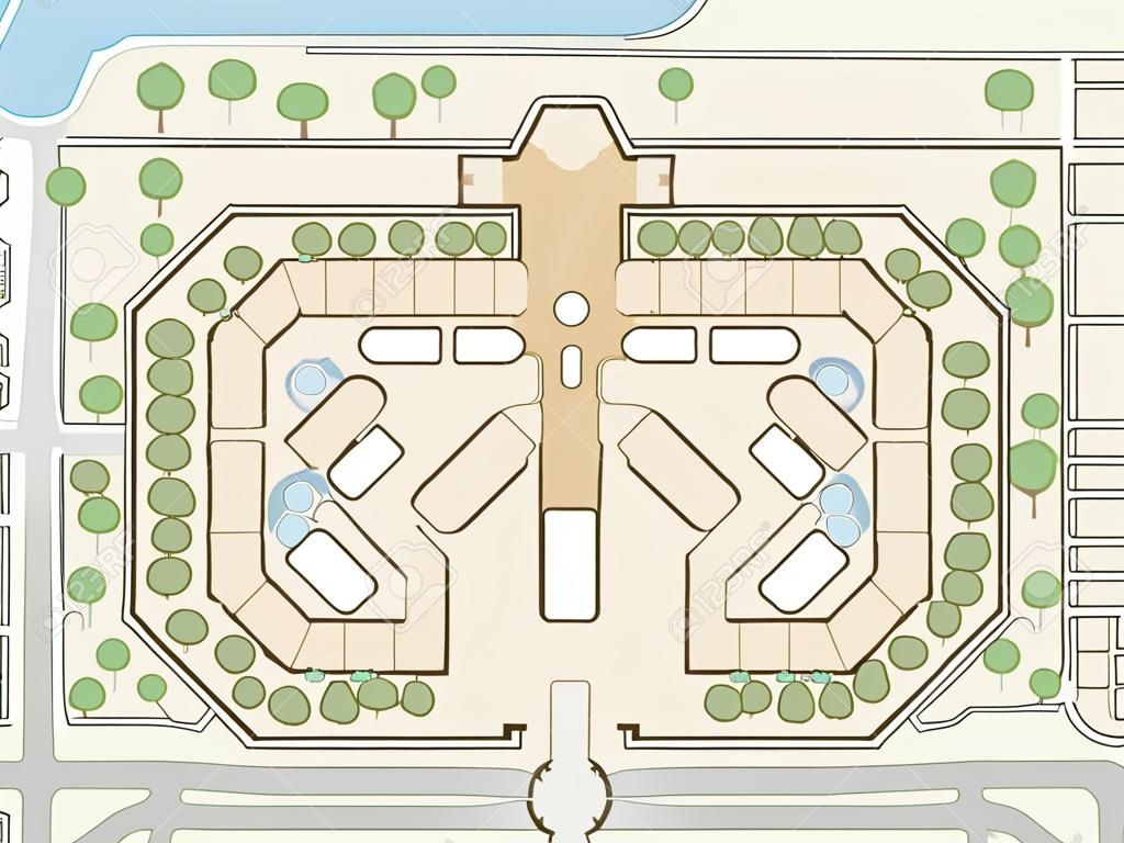 Editable illustration of an unlabeled generic shopping mall map