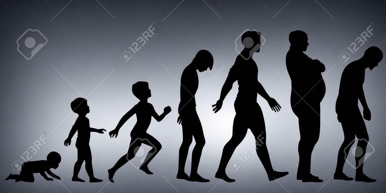 Editable silhouette sequence of the life stages of a man
