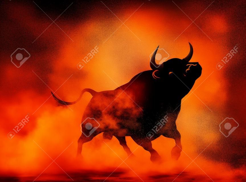 Illustration d'une silhouette de taureau en colère dans une atmosphère enfumée ou poussiéreuse