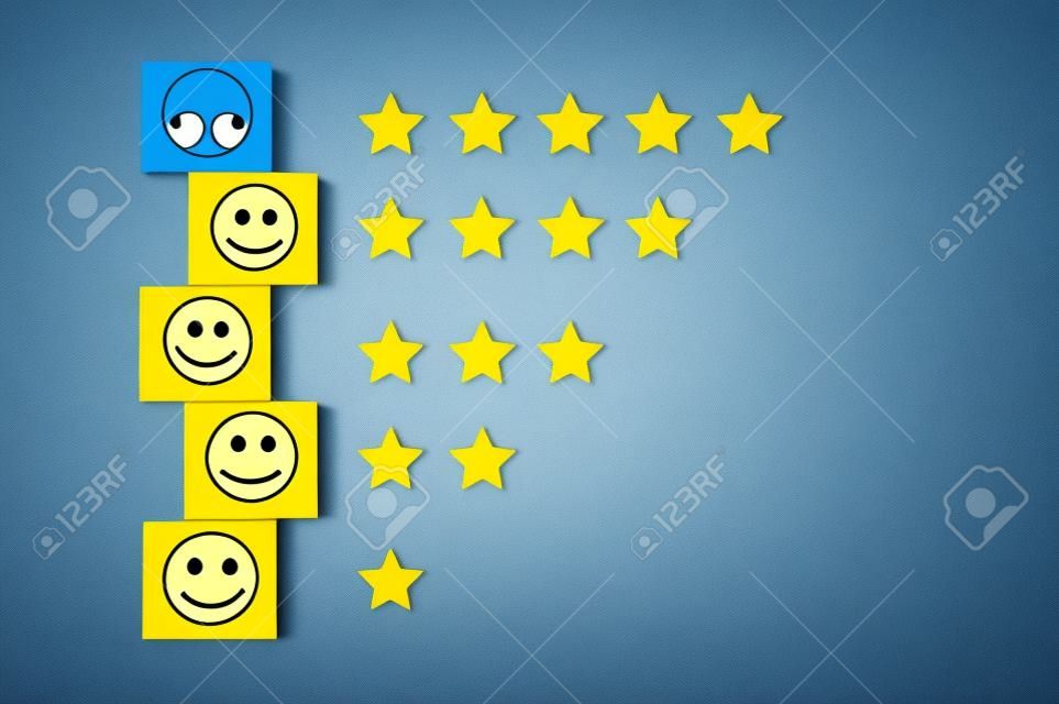 Face emotions with star ratings isolated on yellow background
