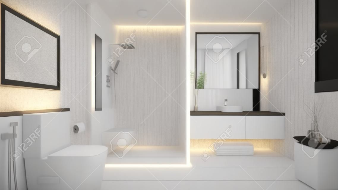Moderna e accogliente toilette bianca e bagno interior design/rendering 3d