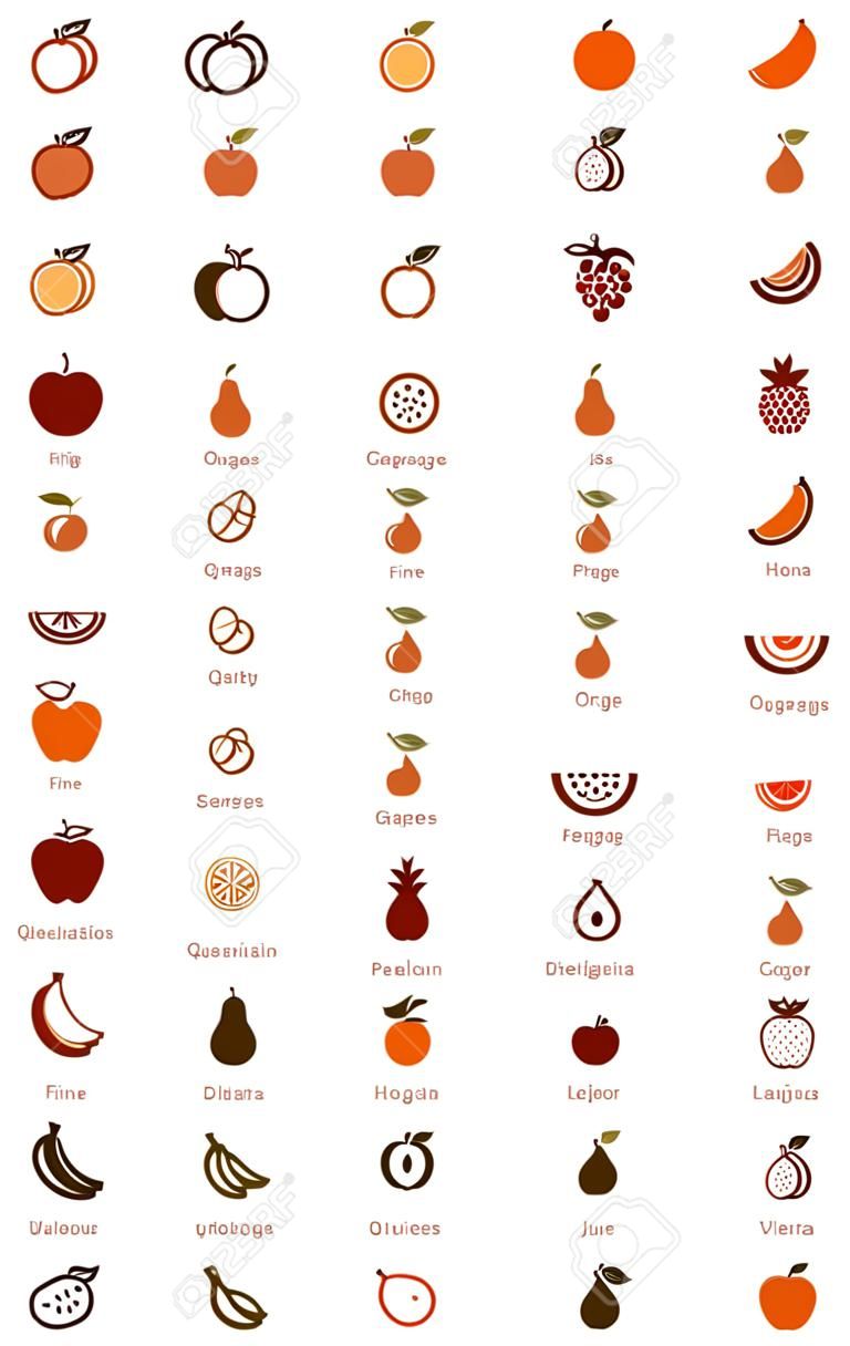 Набор значок, связанных фрукты