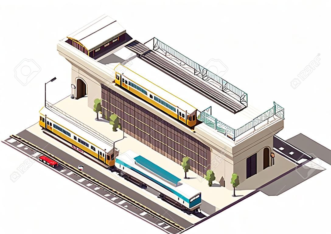 Вектор изометрической железнодорожный вокзал возведен город