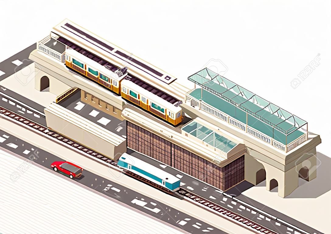 Vector isometric elevated city train station