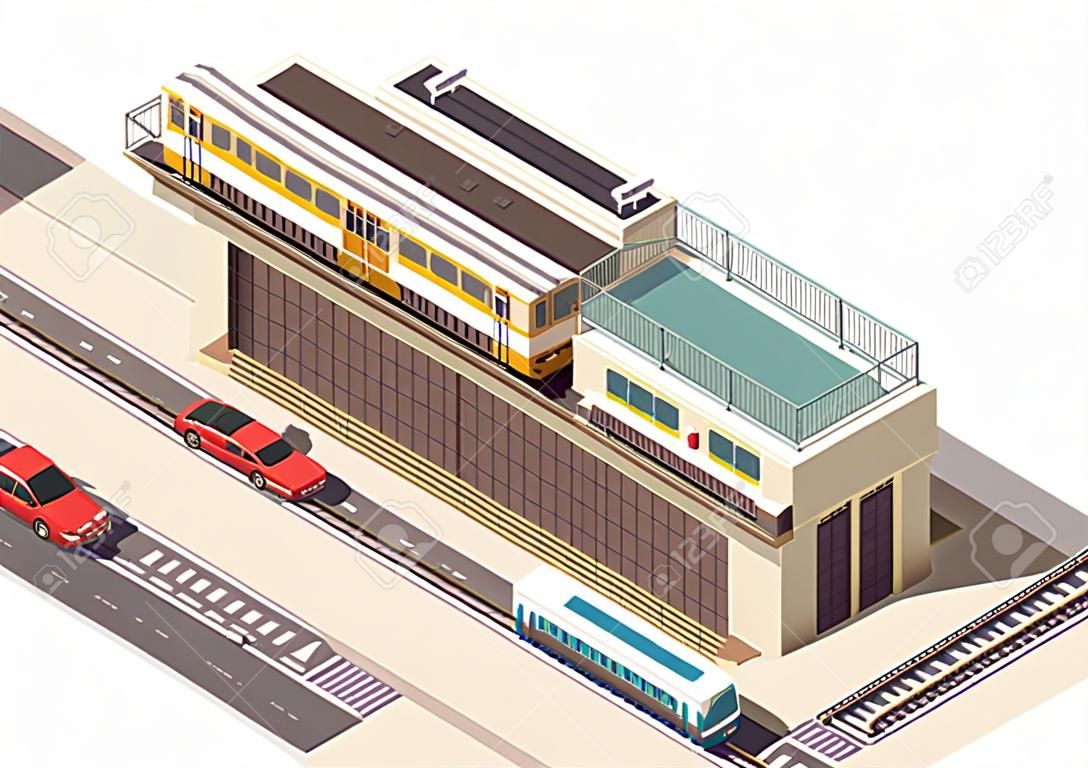 Vector isometric elevated city train station