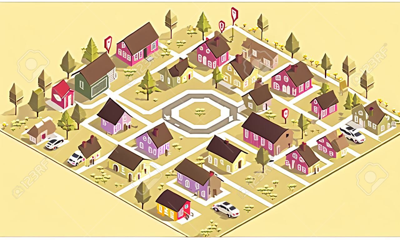 Izometrikus térkép a kisváros vagy külváros