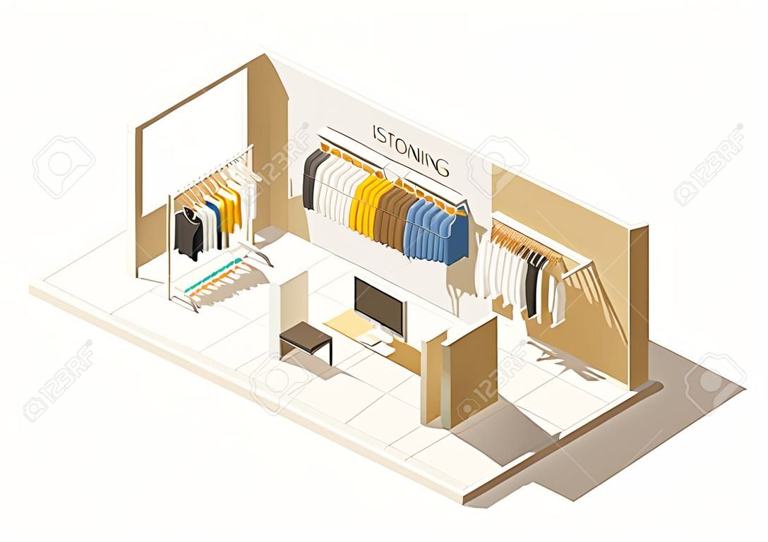 Vector isometrische laag poly kleding winkel pictogram