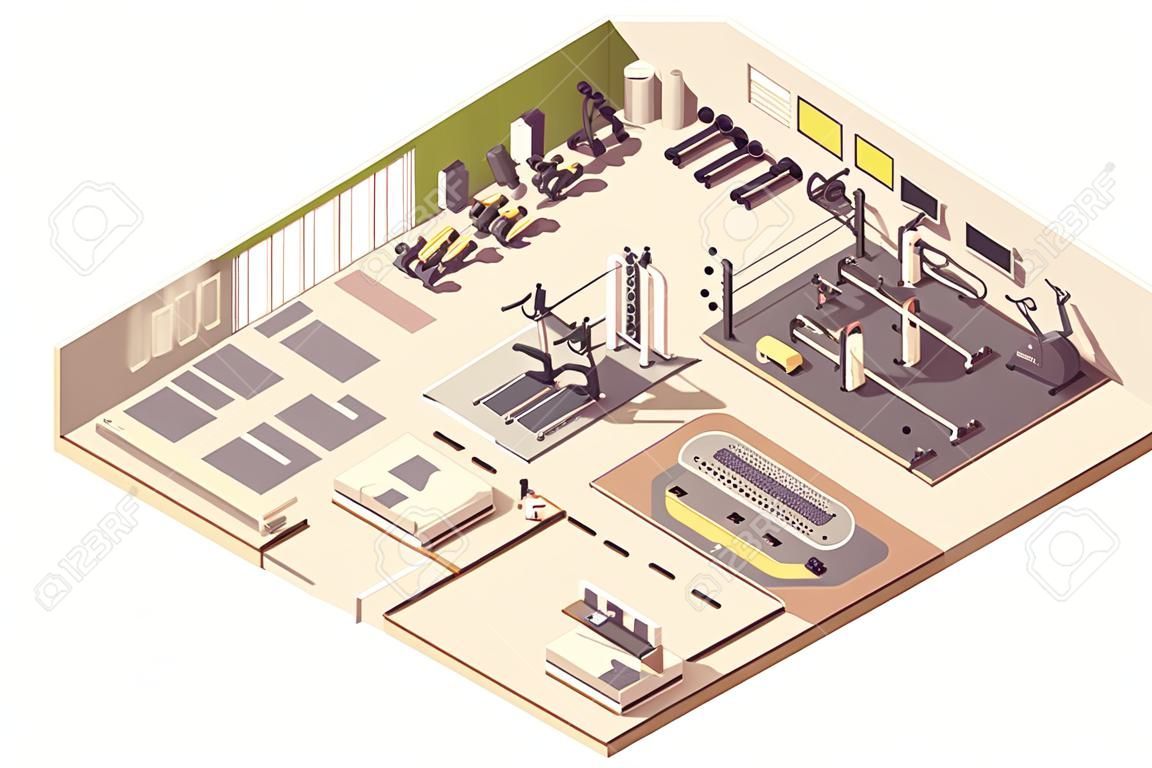 Vector isometric fitness club or gym interior