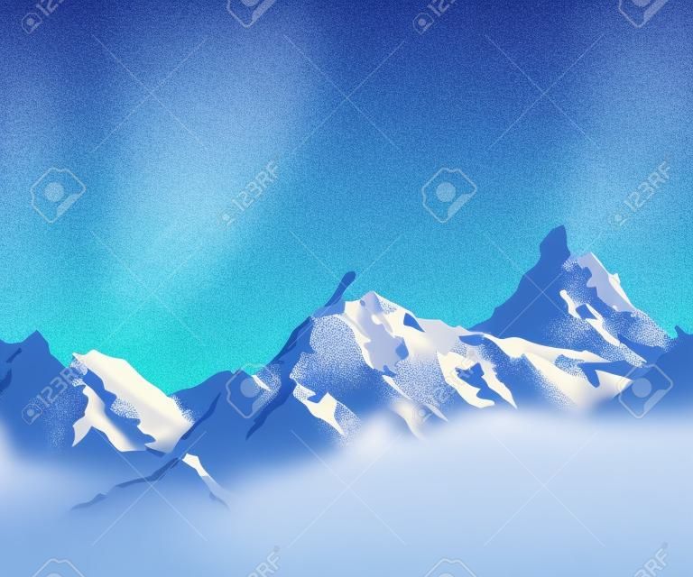 montanhas cobertas de neve isoladas no fundo branco