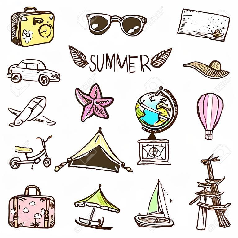 Conjunto de ícones de hora de verão desenhados à mão
