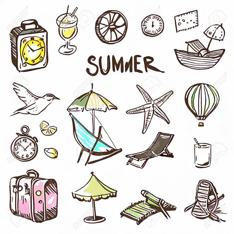 Conjunto de ícones de hora de verão desenhados à mão