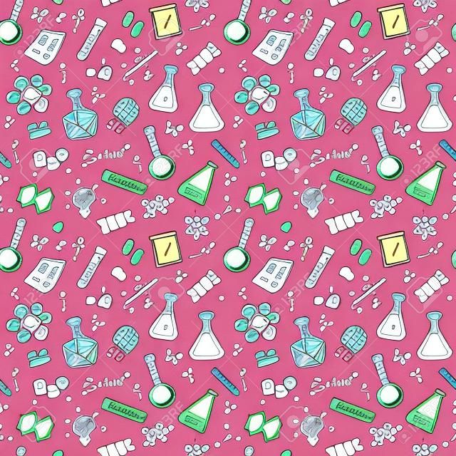 Hand Drawn Chemistry seamless pattern. Science background.
