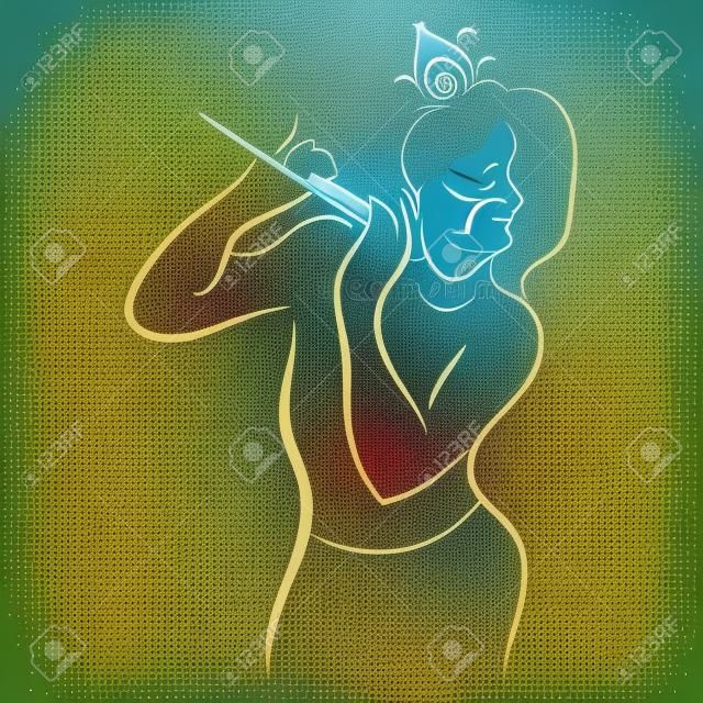 Señor Krishna con flauta, ilustración vectorial