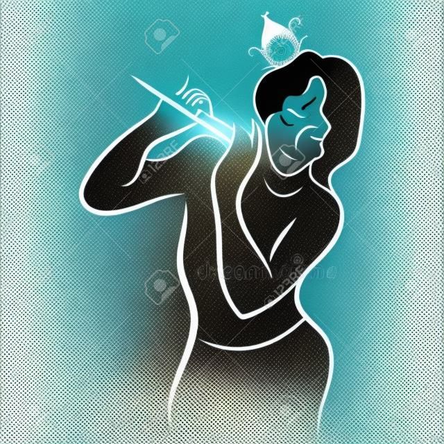 Lord Krishna with flute, vector illustration