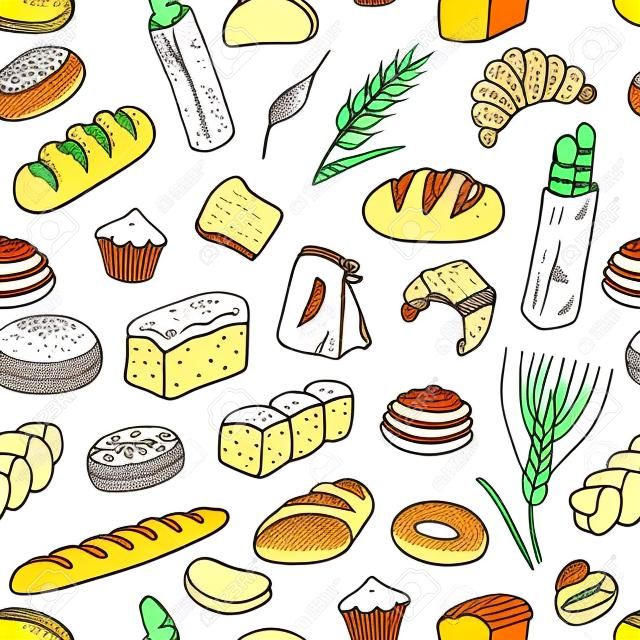 Hand drawn bakery on white background. Seamless pattern background