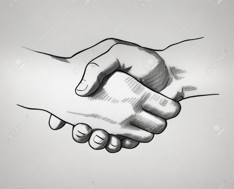Hand drawn sketch illustration of a handshake