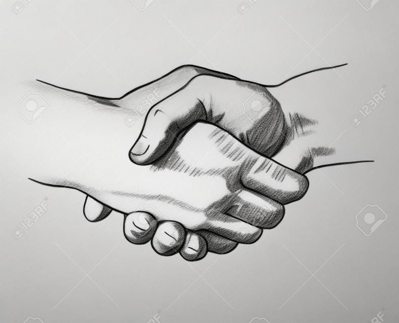 Hand drawn sketch illustration of a handshake