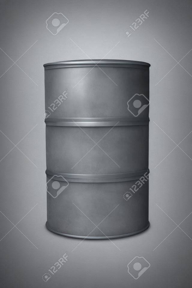 Gray color metal oil barrel, isolated on white background with clipping path