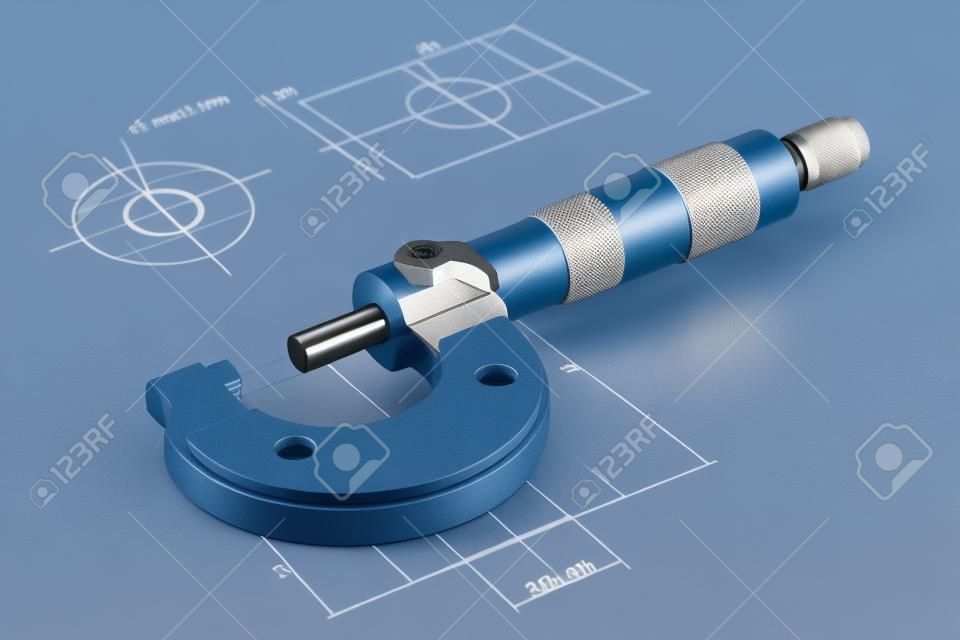 Small micrometer  measuring range 0-25 mm  , isolated on drawing background with clipping path