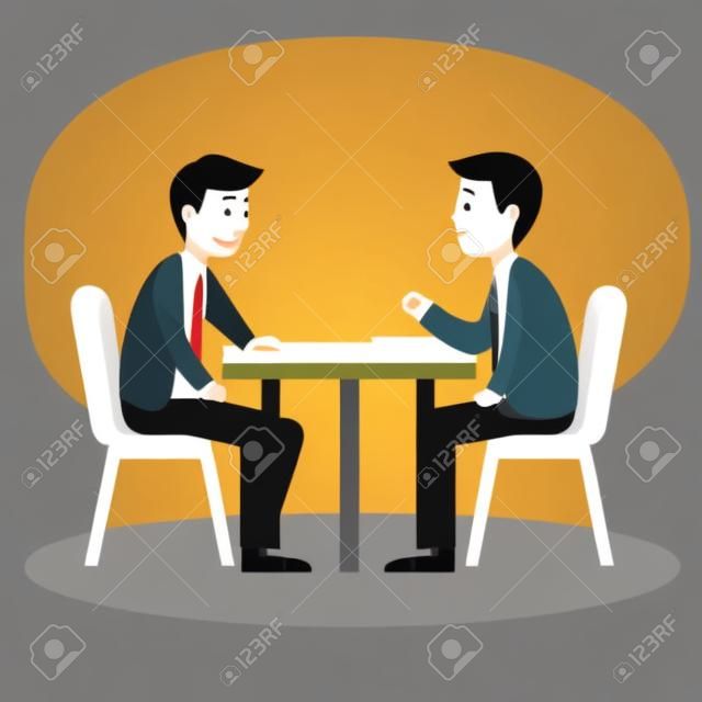 Geschäftstreffen zwei Geschäftsleute, die am Tisch sitzen und Vektorillustration reden
