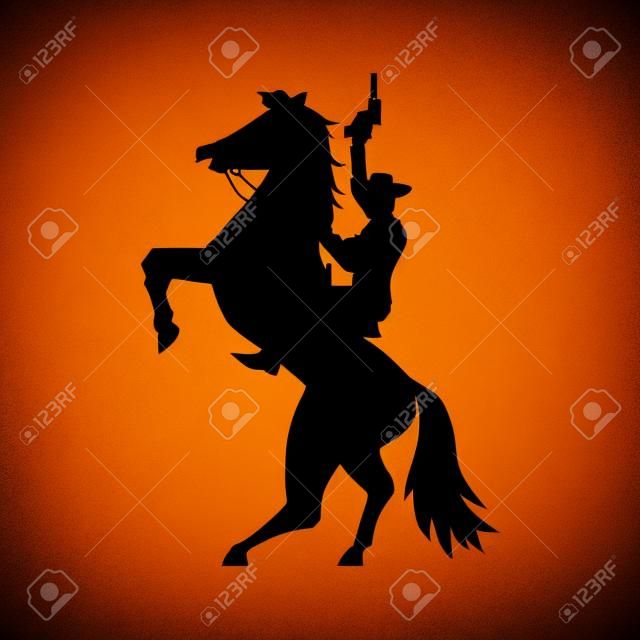 silhouette design of cow boy is riding horse and shooting gun,vector illustration