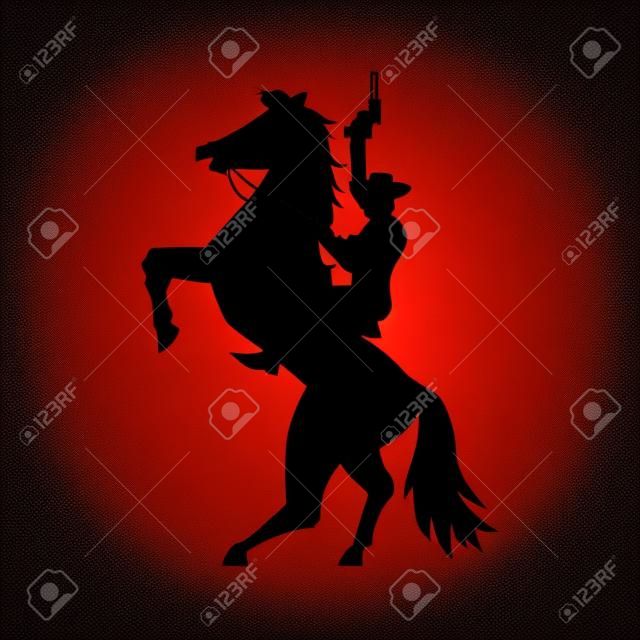 silhouette design of cow boy is riding horse and shooting gun,vector illustration