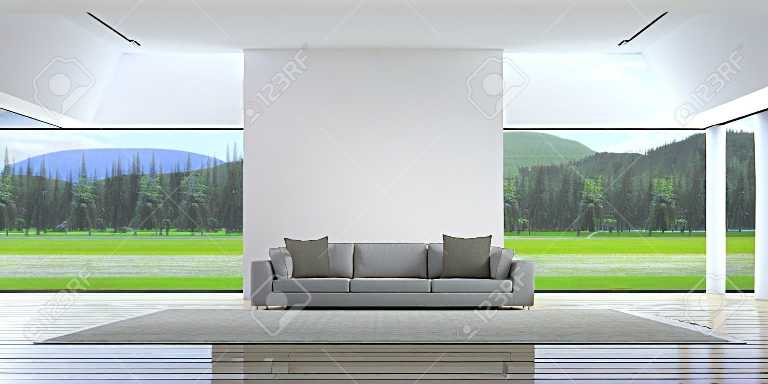 green garden view living room interior in modern house - 3D rendering