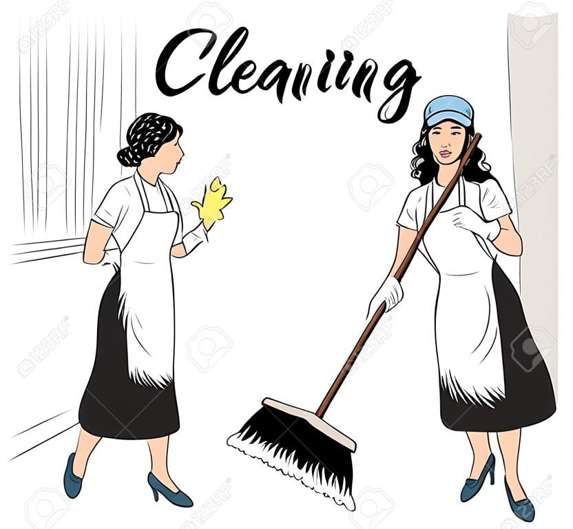 Limpieza de las mujeres de servicio, cuarto de limpieza