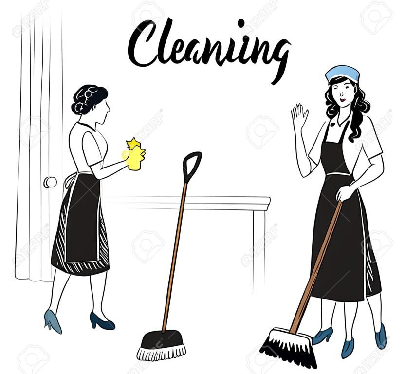 청소 서비스 여자, 청소 방