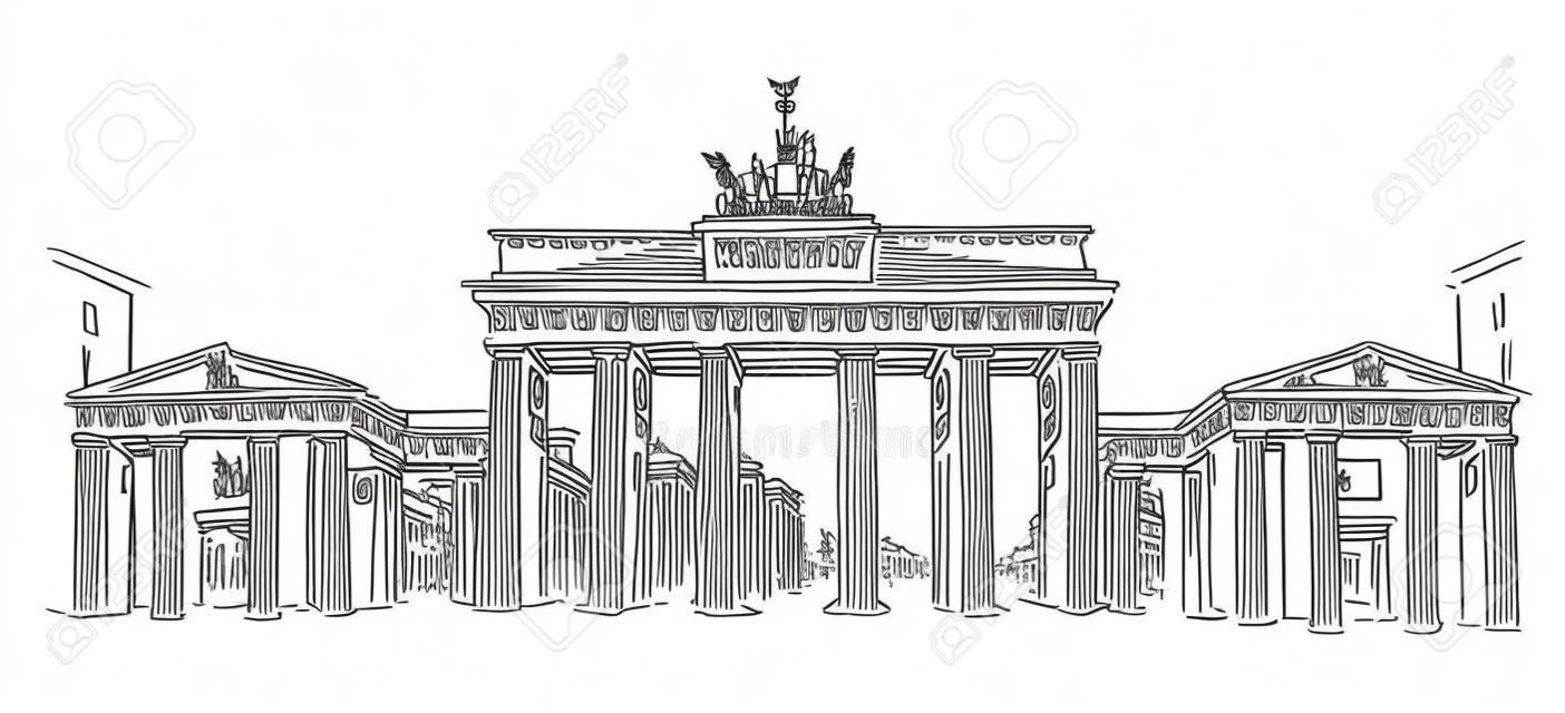 Бранденбургские ворота в Берлине Рука обращается карандашный набросок векторные иллюстрации Бранденбургские ворота в Берлине, Германия