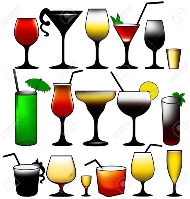 Drink ikon készlet Glass gyűjtés - vektor sziluettje Cocktail party ikonok beállítása