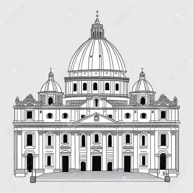 세인트 피터 성당, 로마, 이탈리아의 손으로 그린​​ 벡터 일러스트 레이 션 흰색 배경에 고립