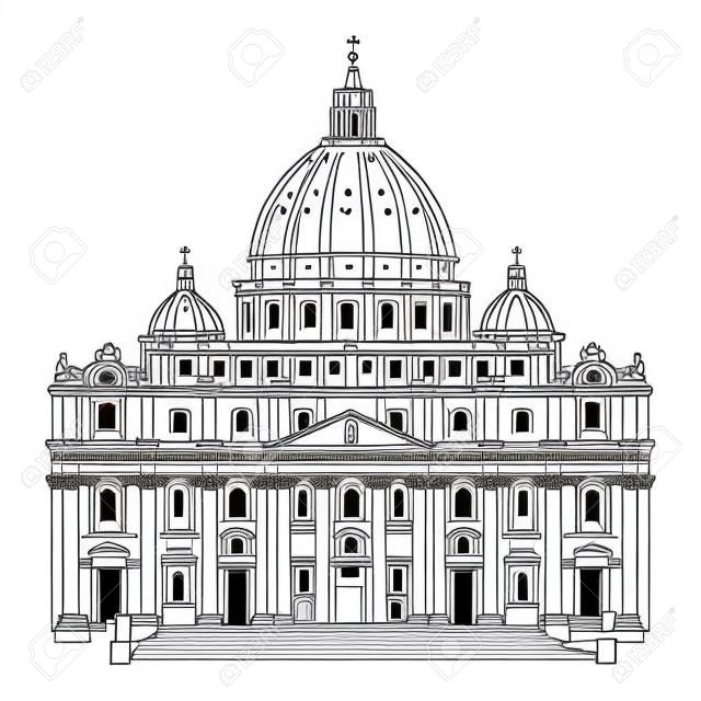 聖彼得大教堂，羅馬，意大利手工繪製矢量插圖隔絕在白色背景
